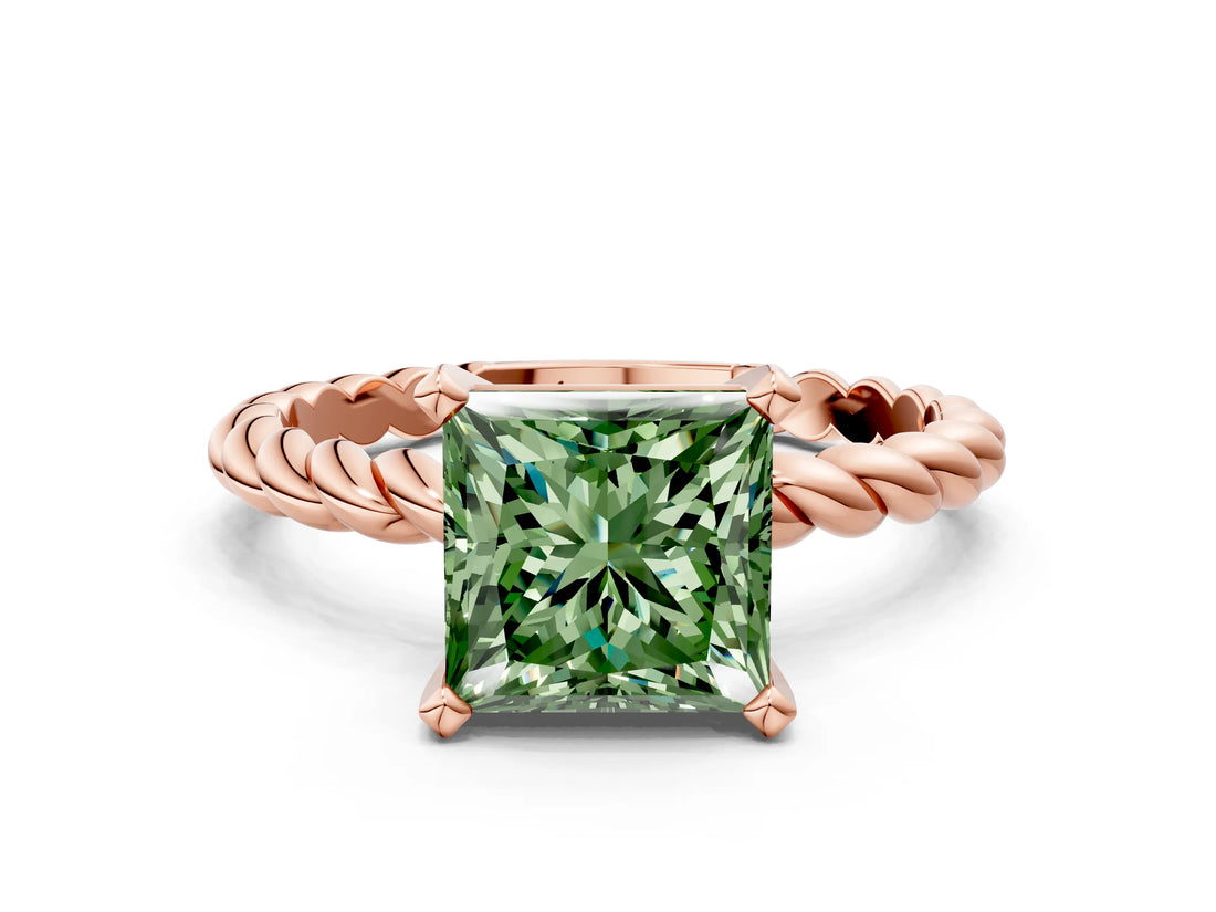 Rose gold Fancy Green Princess  Cut Solitaire Twisted Band with Four-Prong Setting_29