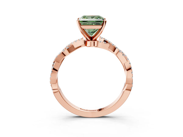 Rose gold Fancy Green Princess Cut Solitaire Twisted Pave Band with Four-Prong Setting