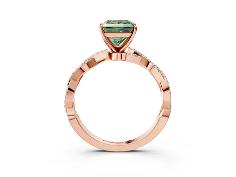 Rose gold Fancy Green Princess Cut Solitaire Twisted Pave Band with Four-Prong Setting_6