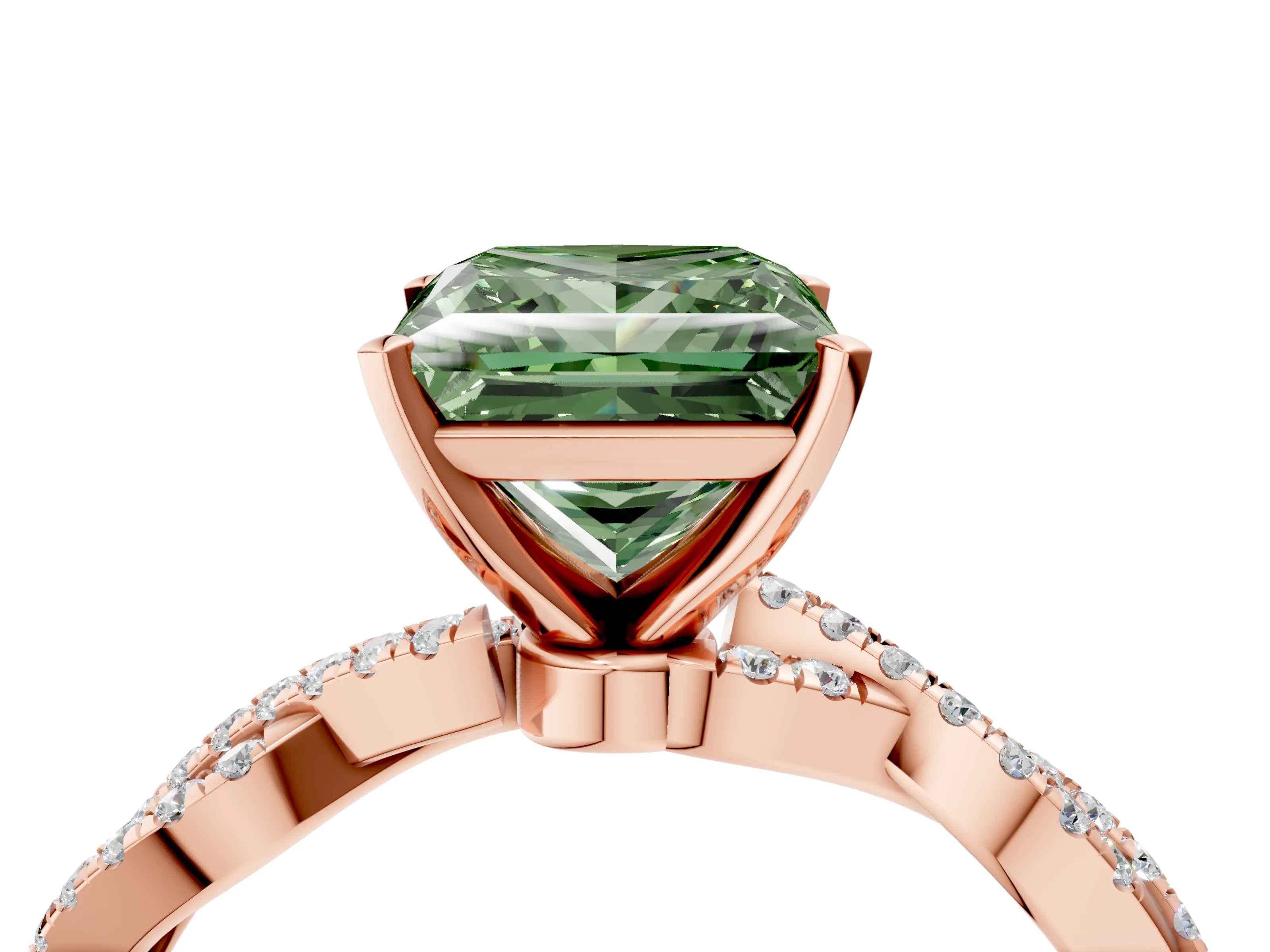 Rose gold Fancy Green Princess Cut Solitaire Twisted Pave Band with Four-Prong Setting_7