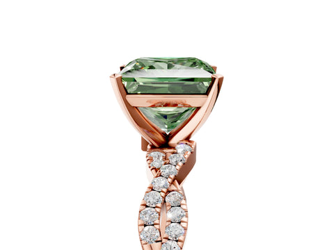 Rose gold Fancy Green Princess Cut Solitaire Twisted Pave Band with Four-Prong Setting_8