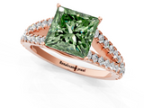 Rose gold Fancy Green Princess  Cut Split Shank Pave Diamond Engagement Ring with Four-Prong Setting_1