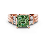 Rose gold Fancy Green Princess  Cut Three-Stone Channel Set Ring with Bar Prongs