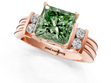 Rose gold Fancy Green Princess  Cut Three-Stone Channel Set Ring with Bar Prongs_1