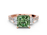Rose gold Fancy Green Princess  Cut Three-Stone Diamond Pavé Band with Prong Setting