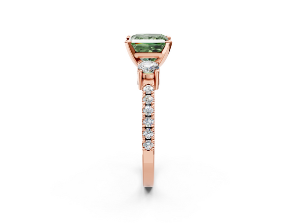 Rose gold Fancy Green Princess  Cut Three-Stone Diamond Pavé Band with Prong Setting
