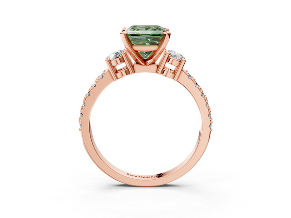 Rose gold Fancy Green Princess  Cut Three-Stone Diamond Pavé Band with Prong Setting