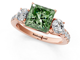 Rose gold Fancy Green Princess  Cut Three-Stone Diamond Pave Band with Prong Setting_18