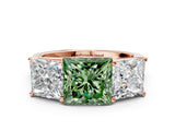 Rose gold Fancy Green Princess Cut Three-Stone Diamond Ring with Prong Setting on a Classic Band_12