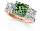 Rose gold Fancy Green Princess Cut Three-Stone Diamond Ring with Prong Setting on a Classic Band_13