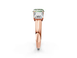 Rose gold Fancy Green Princess Cut Three-Stone Diamond Ring with Prong Setting on a Classic Band_14