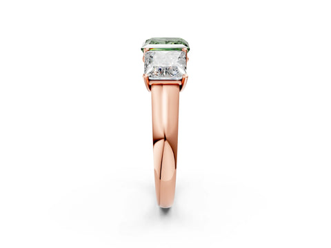 Rose gold Fancy Green Princess Cut Three-Stone Diamond Ring with Prong Setting on a Classic Band_2