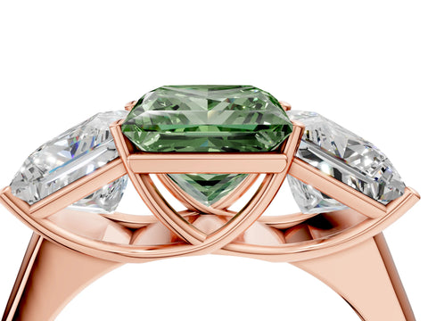 Rose gold Fancy Green Princess Cut Three-Stone Diamond Ring with Prong Setting on a Classic Band_4