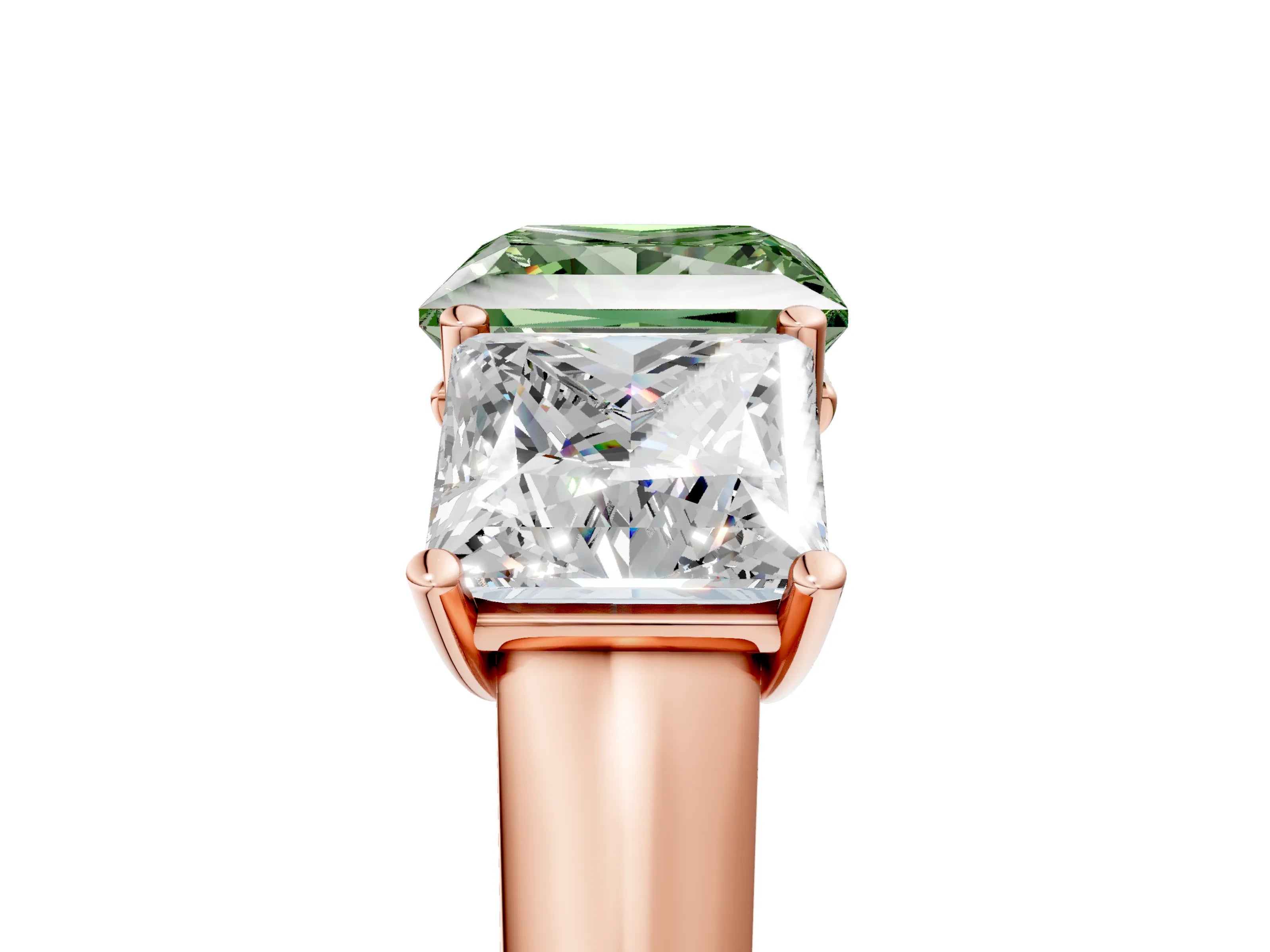Rose gold Fancy Green Princess Cut Three-Stone Diamond Ring with Prong Setting on a Classic Band_5