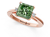 Rose gold Fancy Green Princess  Cut Three-Stone Solitaire Ring with Round Accent Diamonds and Four-Prong Setting_1