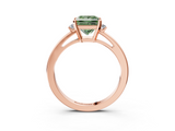 Rose gold Fancy Green Princess  Cut Three-Stone Solitaire Ring with Round Accent Diamonds and Four-Prong Setting_3