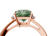 Rose gold Fancy Green Princess  Cut Three-Stone Solitaire Ring with Round Accent Diamonds and Four-Prong Setting_4