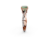 Rose gold Fancy Green Princess  Cut Twist Band Solitaire Diamond Ring with Pavé Setting_5