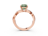 Rose gold Fancy Green Princess  Cut Twist Band Solitaire Diamond Ring with Pavé Setting_6