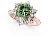 Rose gold Fancy Green Princess  Diamond Cluster Halo Ring with Solitaire Band and Four-Prong Setting_1