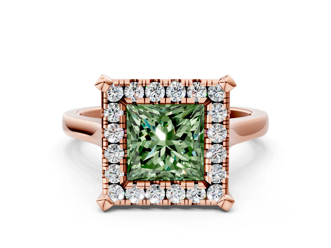 Rose gold Fancy Green Princess  Diamond Cluster Halo Solitaire with Four-Prong Setting_18