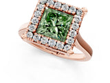 Rose gold Fancy Green Princess  Diamond Cluster Halo Solitaire with Four-Prong Setting_19