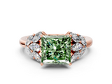 Rose gold Fancy Green Princess  Diamond Cluster Leaf Design Ring with Prong Setting