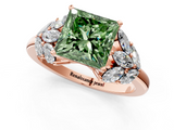 Rose gold Fancy Green Princess  Diamond Cluster Leaf Design Ring with Prong Setting_1