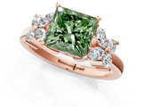 Rose gold Fancy Green Princess  Diamond Floral Cluster Ring with Solitaire Band and Prong Setting_1