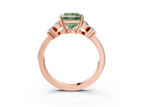 Rose gold Fancy Green Princess  Diamond Floral Cluster Ring with Solitaire Band and Prong Setting_3