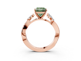 Rose gold Fancy Green Princess  Diamond Floral Vine Solitaire Engagement Ring_3