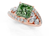 Rose gold Fancy Green Princess  Diamond Halo Ring with Marquise and Pavé Band in Prong Setting_1