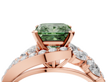 Rose gold Fancy Green Princess  Diamond Halo Ring with Marquise and Pavé Band in Prong Setting_4
