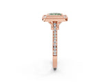 Rose gold Fancy Green Princess  Diamond Halo Ring with Milgrain Frame and Pavé Band 2