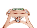Rose gold Fancy Green Princess  Diamond Halo Ring with Milgrain Frame and Pavé Band 4