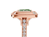 Rose gold Fancy Green Princess  Diamond Halo Ring with Milgrain Frame and Pavé Band 5