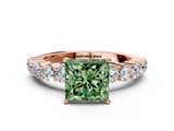 Rose gold Fancy Green Princess  Diamond Pavé Band Solitaire with Four-Prong Setting