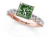Rose gold Fancy Green Princess  Diamond Pavé Band Solitaire with Four-Prong Setting_1