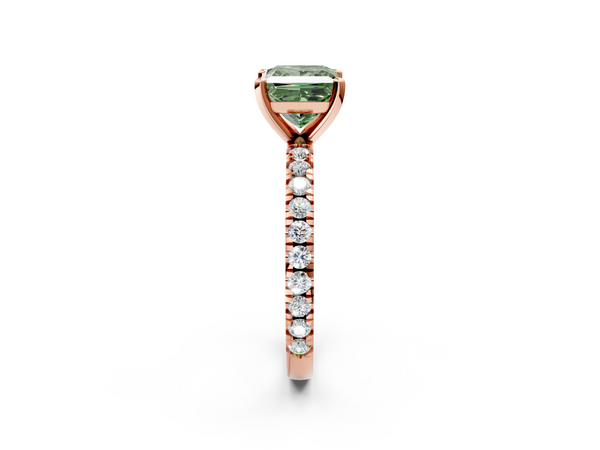 Rose gold Fancy Green Princess  Diamond Pavé Band Solitaire with Four-Prong Setting