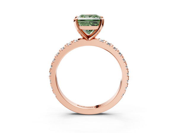 Rose gold Fancy Green Princess  Diamond Pavé Band Solitaire with Four-Prong Setting