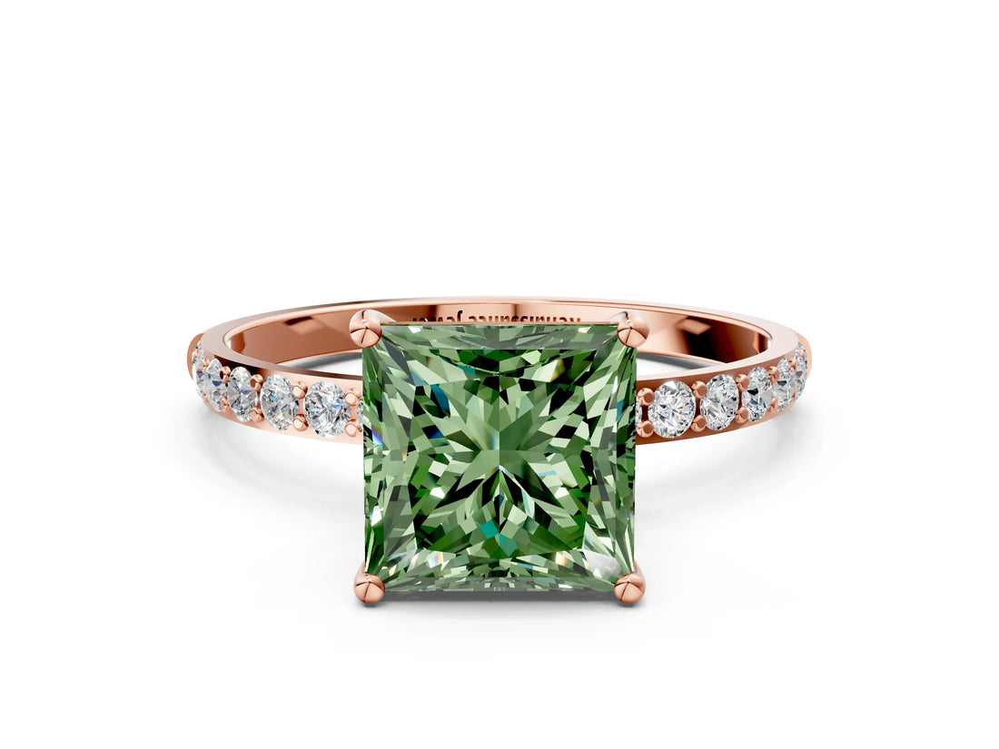 Rose gold Fancy Green Princess  Diamond Pavé Band with Six-Prong Setting_27