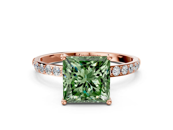 Rose gold Fancy Green Princess  Diamond Pavé Band with Six-Prong Setting