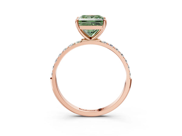 Rose gold Fancy Green Princess  Diamond Pavé Band with Six-Prong Setting