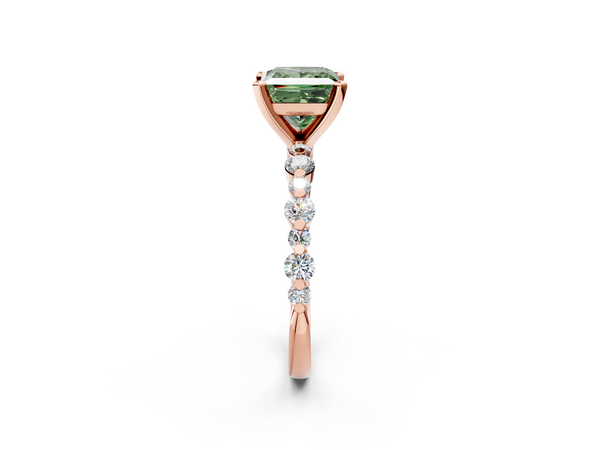Rose gold Fancy Green Princess Cut Diamond Prong Set Engagement Ring with Pavé Band