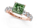 Rose gold Fancy Green Princess  Diamond Prong Setting with Side Stones on a Pave Band_1