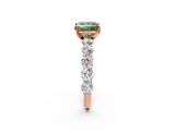 Rose gold Fancy Green Princess  Diamond Prong Setting with Side Stones on a Pave Band_2