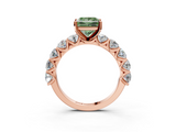 Rose gold Fancy Green Princess  Diamond Prong Setting with Side Stones on a Pave Band_3