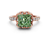 Rose gold Fancy Green Princess  Diamond Solitaire Ring with Shared Prong Pavé Band_16
