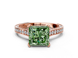 Rose gold Fancy Green Princess  Diamond Solitaire with Pave Band and Six-Prong Setting