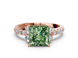 Rose gold Fancy Green Princess  Diamond Three-Stone Pave Band with Four-Prong Setting